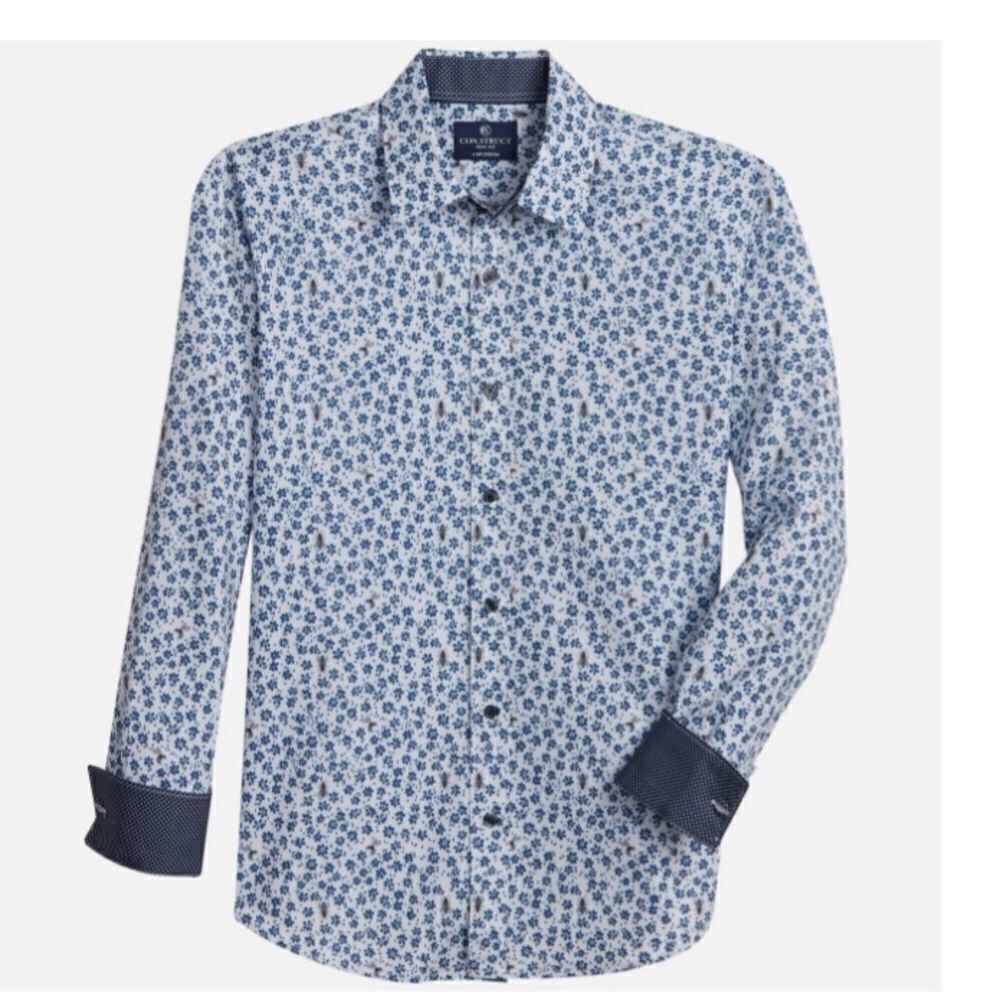 Con.Struct Mens Sz Med Blue White Slim Fit Performance 4-Way Stretch Sport Shirt - Picture 2 of 7